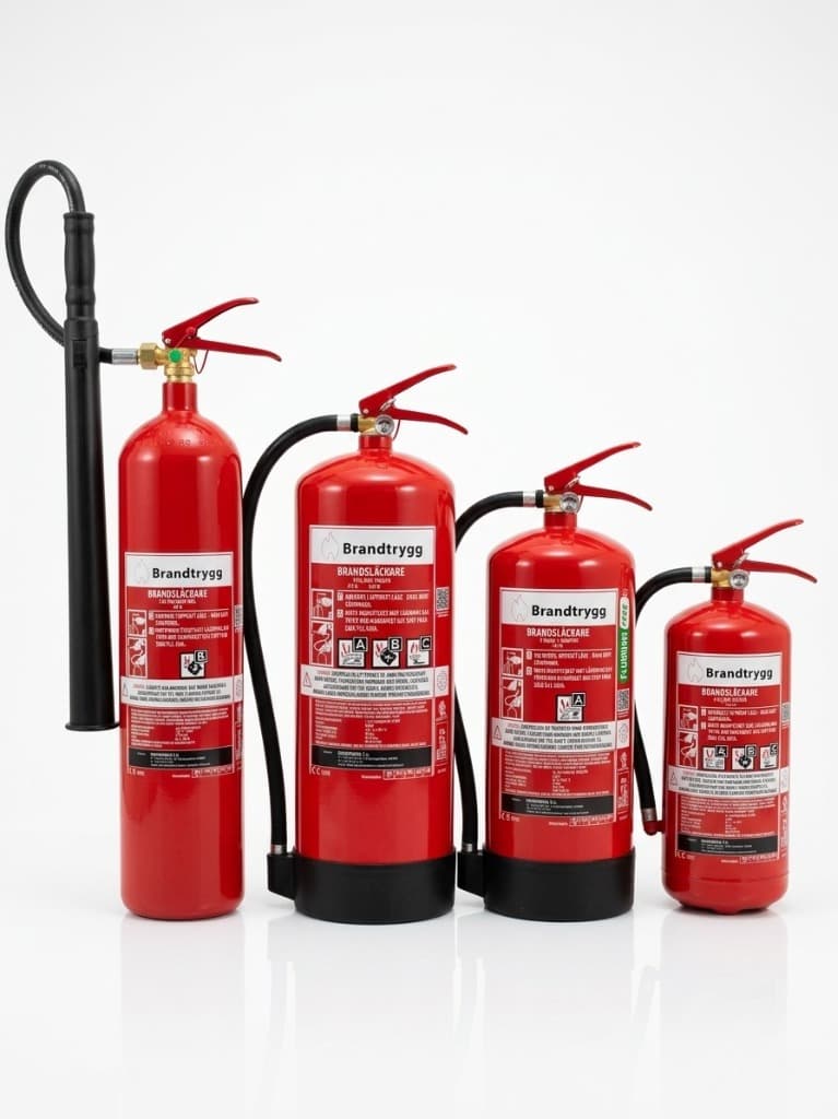 BrandTryggs sortiment av brandsläckare